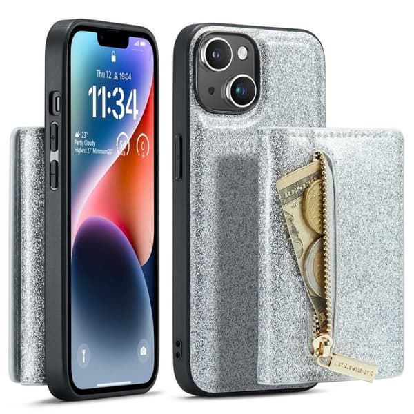 DG.MING M3 Series Mobilskal till iPhone 14 Plus 2-i-1 Silver Glitter