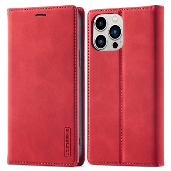 LC.IMEEKE iPhone 14 Pro Max Plånboksfodral Konstläder - Röd