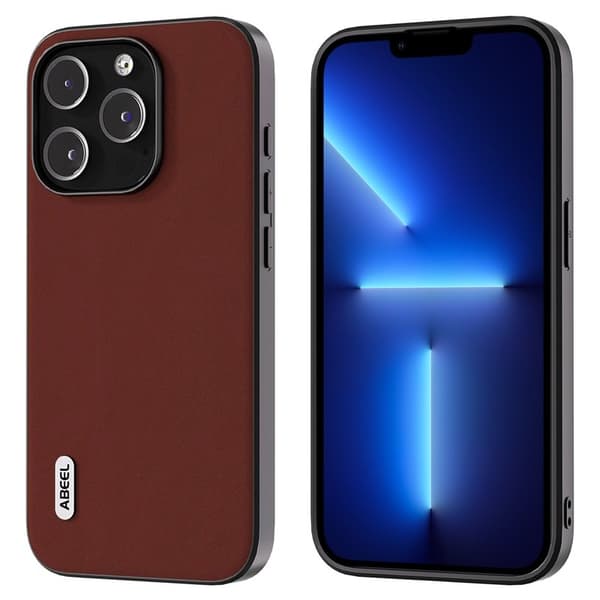 ABEEL Mobilskal till iPhone 13 Pro Äkta Läder PC+TPU Brun