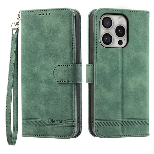 DIERFENG DF-03 iPhone 16 Pro Plånboksfodral Konstläder - Grön