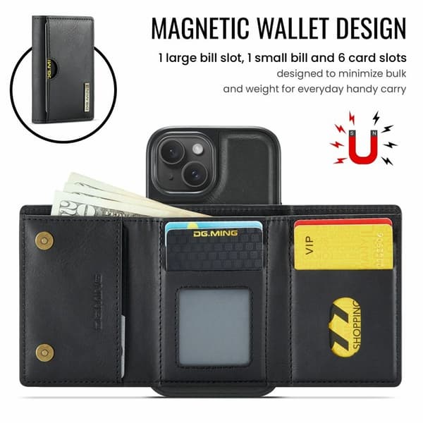 DG.MING M6 Series Mobilskal till iPhone 14 Magnetiskt Plånboksfodral Svart