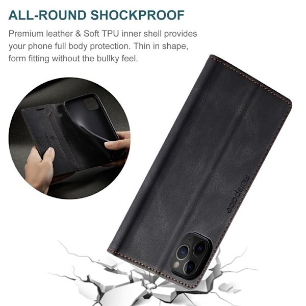 AUTSPACE A01 iPhone 11 Pro Max Plånboksfodral Konstläder - Svart