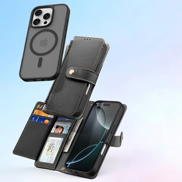Dux Ducis iPhone 16 Pro Max Lawa Nahkainen Lompakkokotelo - Musta Svart