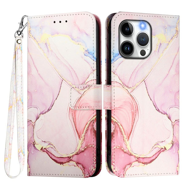 iPhone 16e Plånboksfodral Marble Pattern med Rem LS005 Roséguld