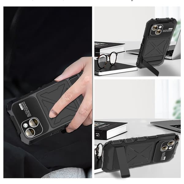 R-JUST Mobilskal till iPhone 15 Plus Shockproof Silikon + Metall Svart