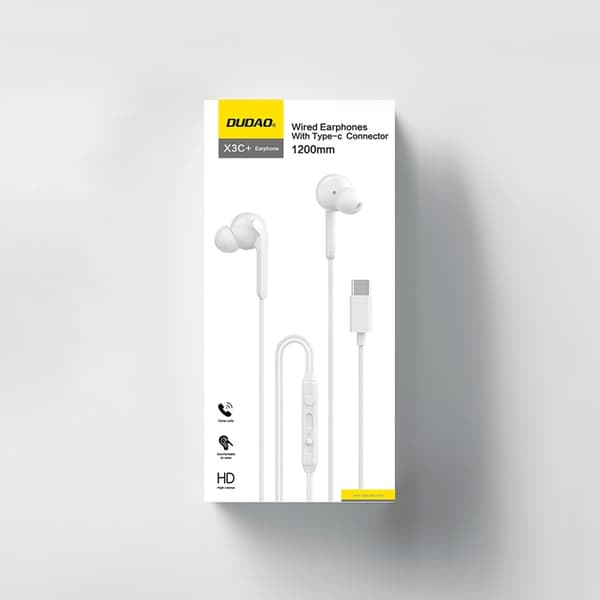 Dudao In-Ear Hörlurar USB-C 1.2m X3C Plus - Vit Vit