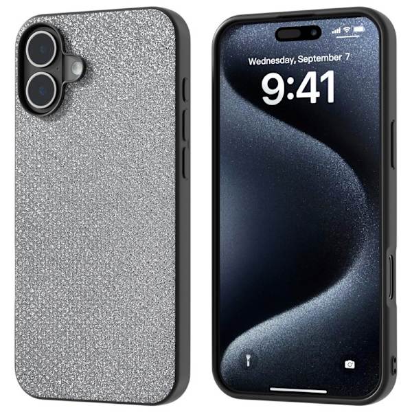 ABEEL Mobilskal till iPhone 16 Plus Rhinestone Textur Silver Black Edge