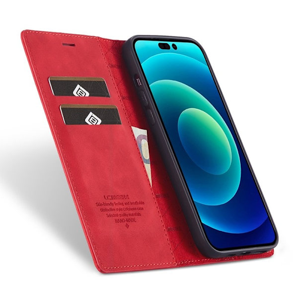 LC.IMEEKE iPhone 14 Pro Max Plånboksfodral Konstläder - Röd