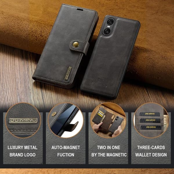 DG.MING Sony Xperia 10 VI Plånboksfodral 2 i 1 Removable Äkta läder - Grå