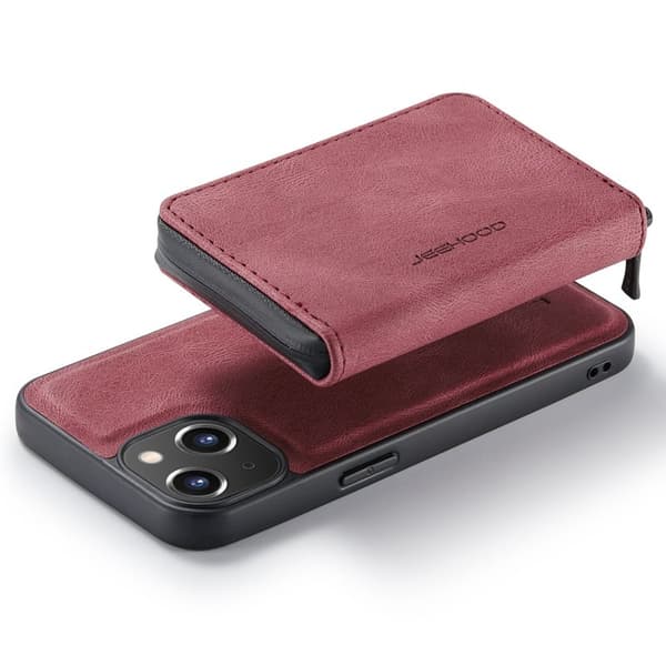 JEEHOOD ZippeRöd Plånboksfodral iPhone 14 Röd Konstläder TPU