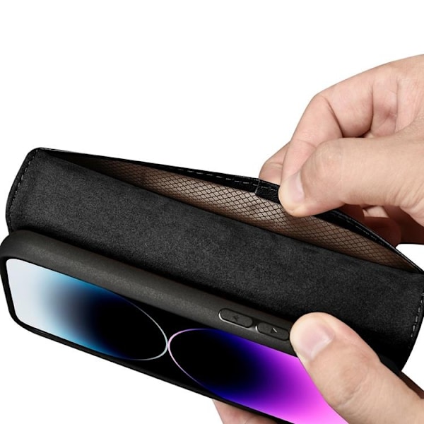 iCarer iPhone 14 Pro Plånboksfodral 2in1 Äkta Läder - Svart Svart
