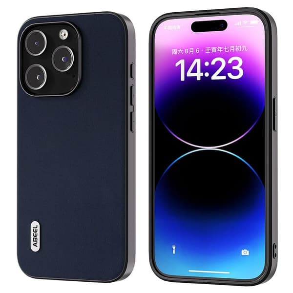ABEEL Mobilskal till iPhone 15 Pro Nappa Textur Äkta Läder Blå