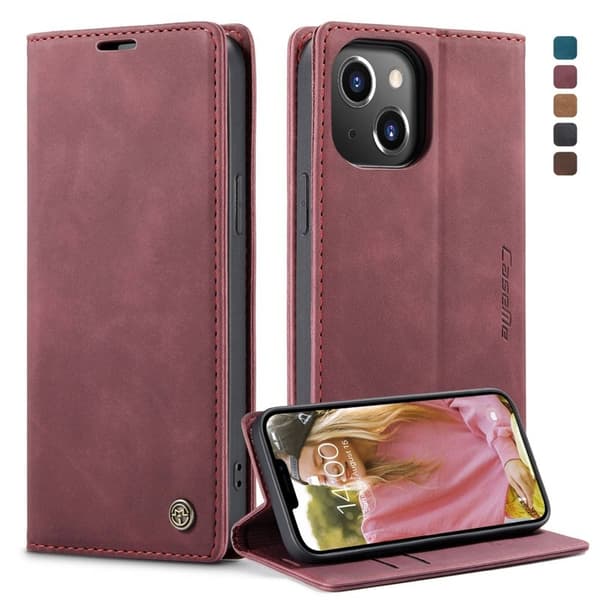 CASEME 013 Design Plånboksfodral i Konstläder för iPhone 13 - Röd