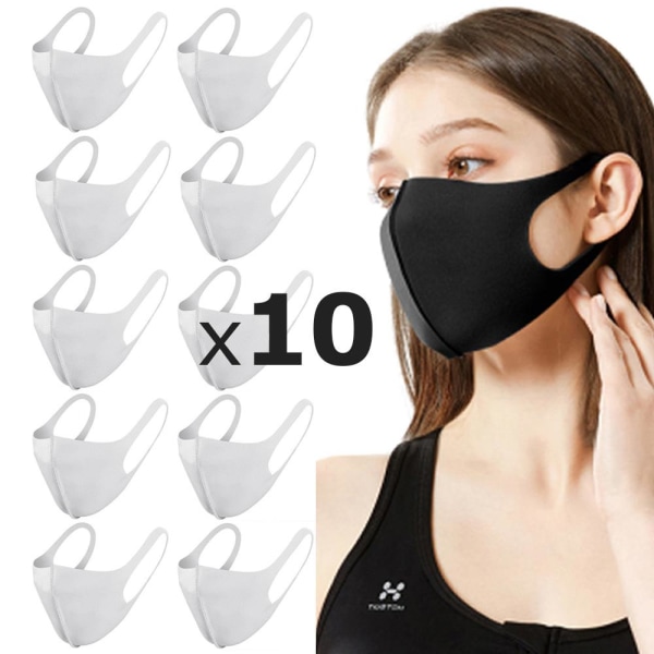 10 Pack Tvättbar mask Munskydd Skyddsmask Vit Vit