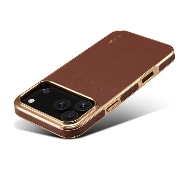 DENIOR Mobilskal till iPhone 17 Pro Max Äkta Läder PC + TPU - Brun