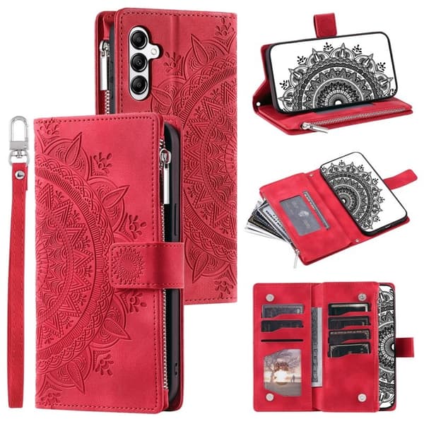 Samsung Galaxy S26 Plus Plånboksfodral Mandala Blommönster Konstläder - Rosa