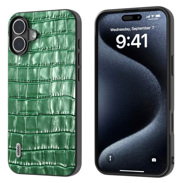 ABEEL Mobilskal till iPhone 16 i Äkta Läder + PC + TPU - Grön