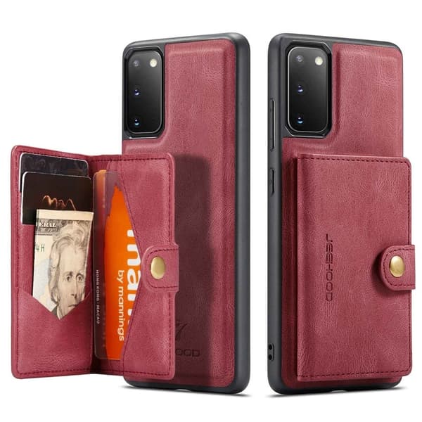 JEEHOOD Samsung Galaxy S20 Konstläder Plånboksfodral Detachable Röd