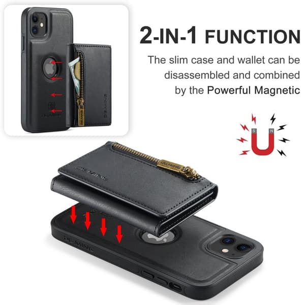DG.MING M5 Plånboksfodral iPhone 11 med kortfack och dragkedja - Svart