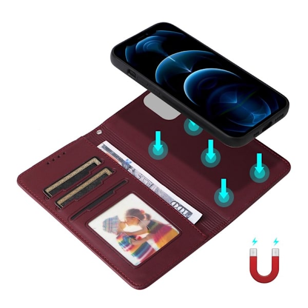 BETOPNICE iPhone 12 Pro Max Plånboksfodral Konstläder - Vinröd