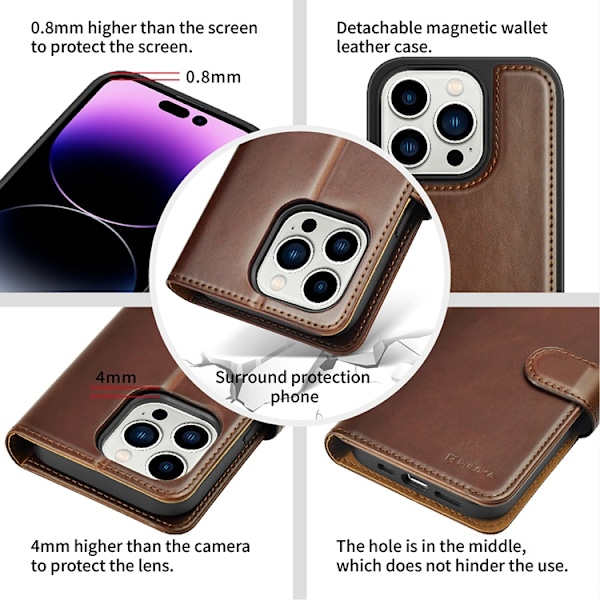 Puloka iPhone 12 Pro Max Plånboksfodral Magsafe 2in1 - Brun