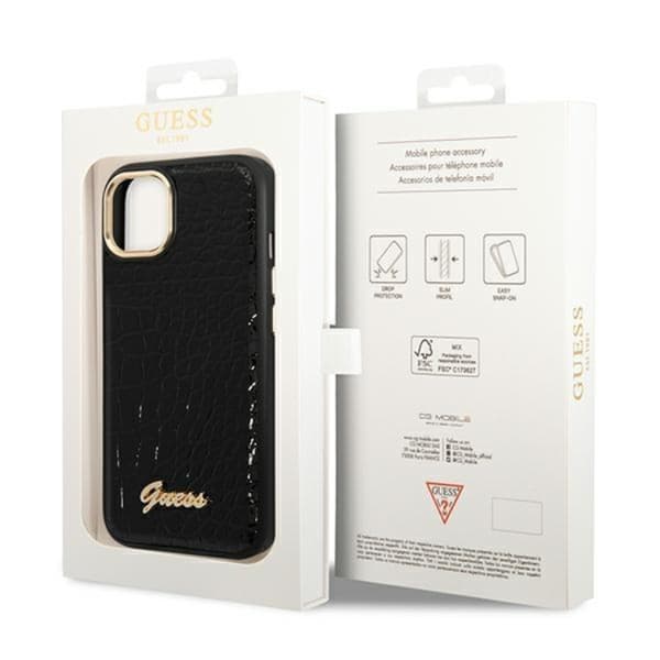 GUESS iPhone 14 Plus Skal Croco Collection - Sort Black