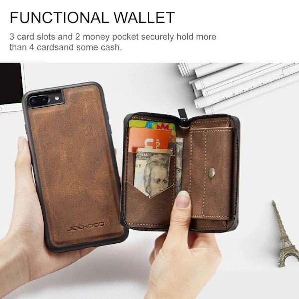 JEEHOOD Mobilskal till iPhone 7 Plus/8 Plus 2-i-1 Chockresistent Brun