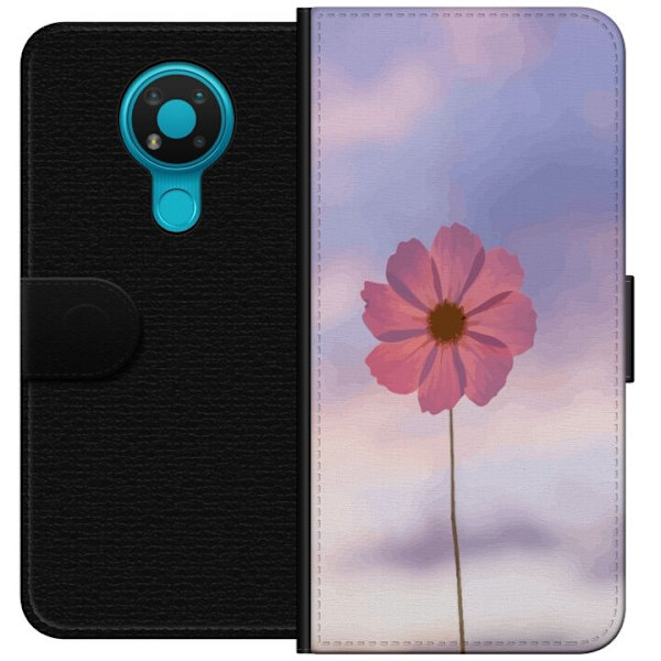 Pung-etui til Nokia 3.4 med lyserød blomst