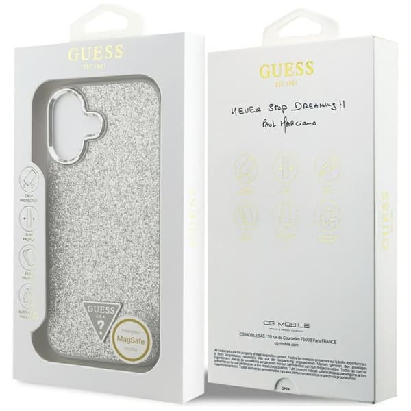 Guess Mobilskal till iPhone 17 MagSafe Glitter Triangle Logo - Silver Silver