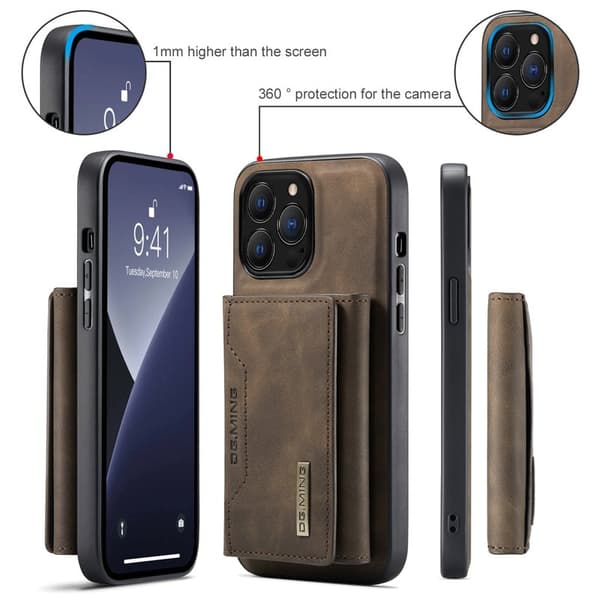 DG.MING M2 Series Mobilskal till iPhone 16 Pro Detachable Wallet - Brun