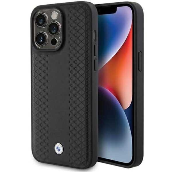 BMW iPhone 15 Pro Max Mobilskal Läder Diamond Pattern - Musta Black