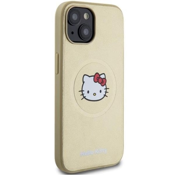 Hello Kitty iPhone 15 Mobiltaske Magsafe Læder Kitty Head - Guld