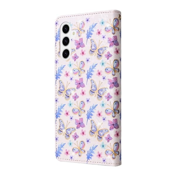 Samsung Galaxy S26 Plus Plånboksfodral RFID Skydd Konstläder - Fjäril Blomma