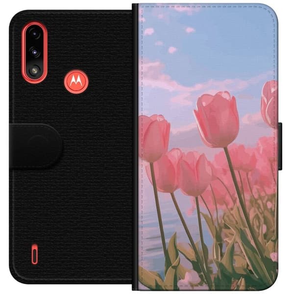 Plånboksfodral till Motorola Moto E7 Power med Rosa Tulpaner