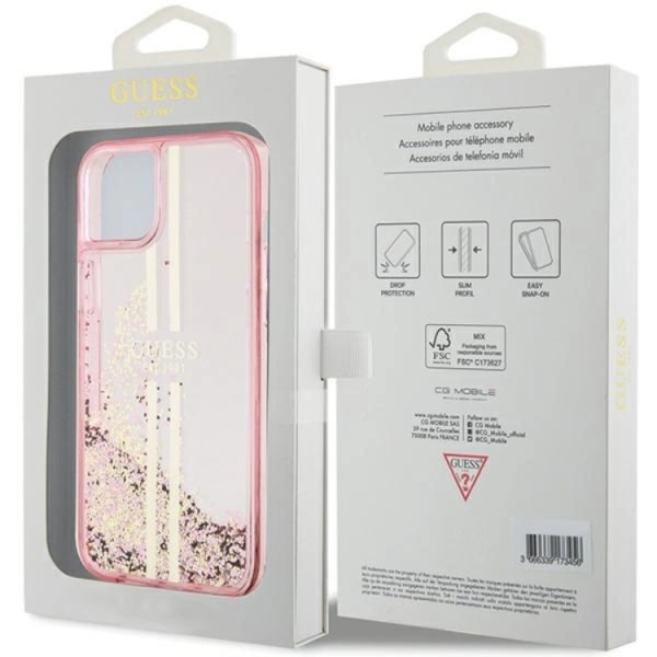 Guess iPhone 15/14 Plus Mobilcover Flydende Glitter Guldstriber