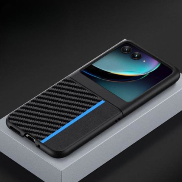 Motorola Rzar 40 Ultra Mobiltelefon Taske Carbon Fiber Læder - Blå