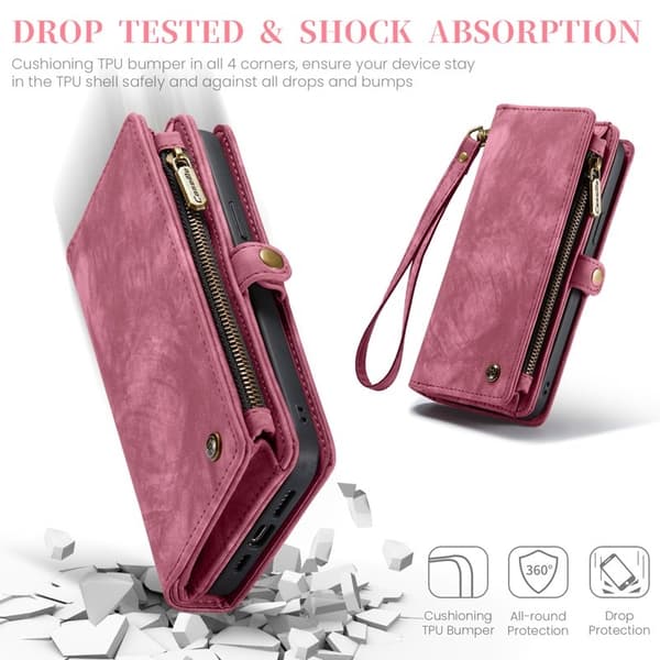 CASEME 008 iPhone 16 Pro Max Plånboksfodral Konstläder med Röd