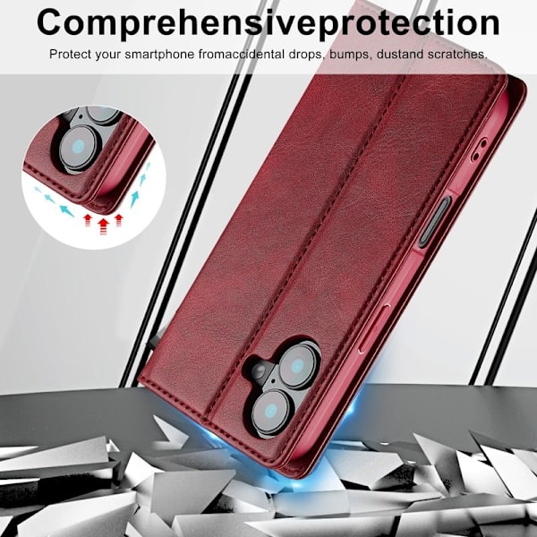 LC.IMEEKE iPhone 16 Plus Plånboksfodral Konstläder - Röd