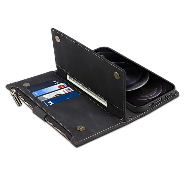 iPhone 14 Pro Plånboksfodral Flap Zipper Strap - Svart Svart