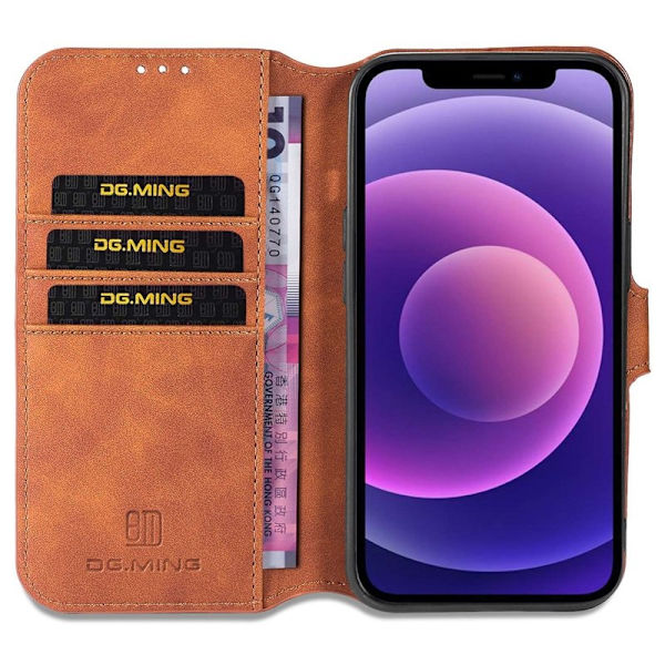 DG.MING iPhone 14 Plus Plånboksfodral Retro Stil Konstläder Brun
