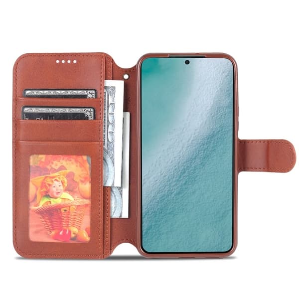AZNS Samsung Galaxy S22 5G Plånboksfodral Konstläder - Brun
