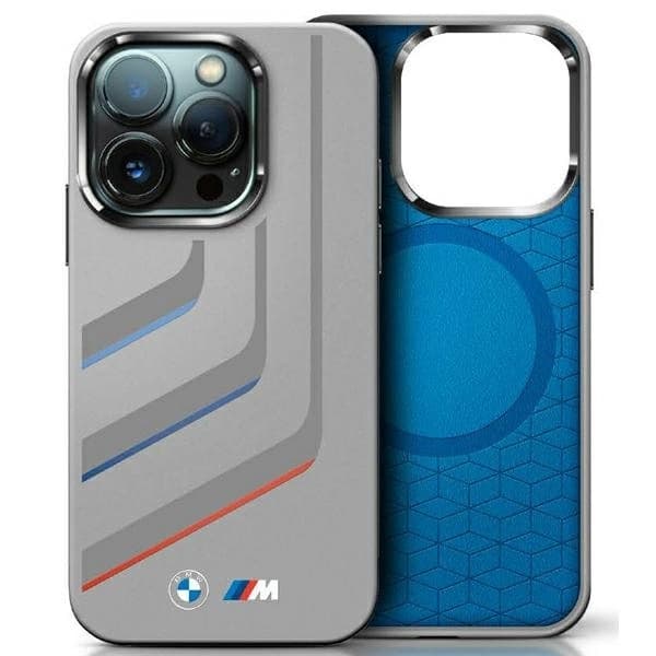 BMW telefontaske til iPhone 16 Pro Max MagSafe silikone drejelinjer - grå Grå