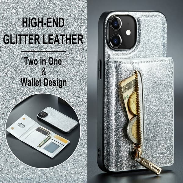 DG.MING M3 Series Mobilskal till iPhone 12/12 Pro Silver 2-i-1 Glitter