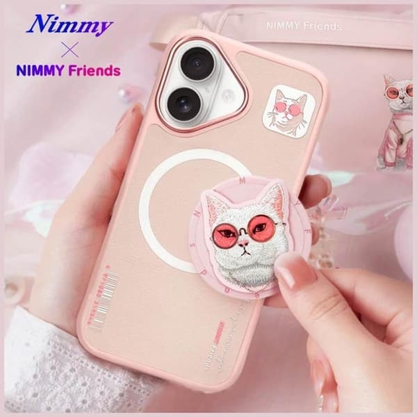 Nimmy Telefontaske til iPhone 16 MagSafe Briller Cool Cat - Pink Rosa