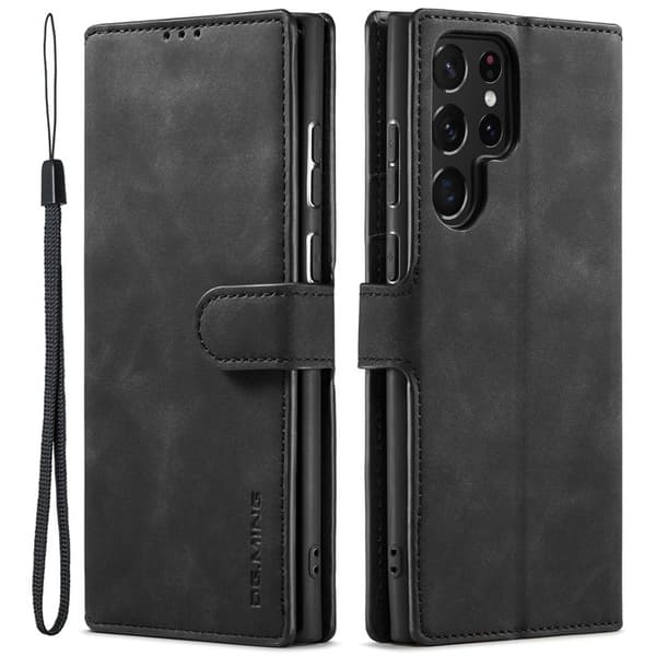 DG.MING Retro KonstLäder Plånboksfodral Samsung Galaxy S22 Ultra - Black