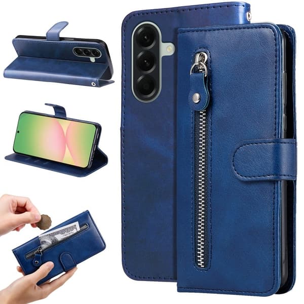 Samsung Galaxy A57 Plånboksfodral Konstläder Med Dragkedja - Blå