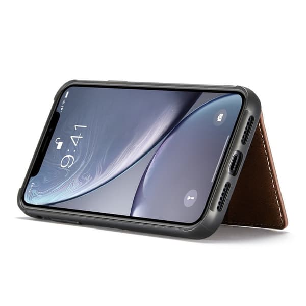 JEEHOOD iPhone XR Plånboksfodral med Ställ och Magnetisk Konstläder - Brun
