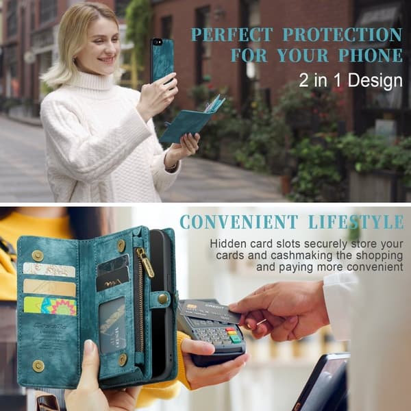 CASEME 008 Series iPhone 6/6s/7/8/SE Konstläder Plånboksfodral med Ställ - Blå