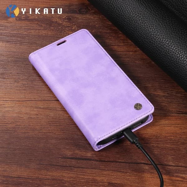 YIKATU OnePlus 15 Plånboksfodral Litchi Closure Konstläder Lila
