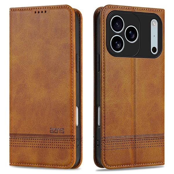 AZNS iPhone 17 Pro Plånboksfodral Konstläder - Brun